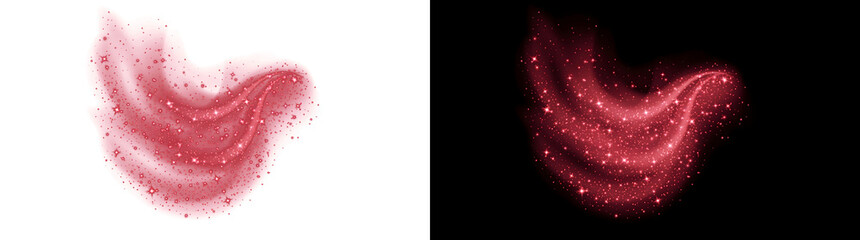 Red galaxy nebula shimmering with sparkling stardust clouds for creative design in PNG, Transparent and Black Background Versions © Crafter