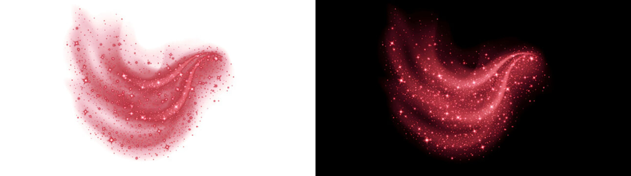 Red galaxy nebula shimmering with sparkling stardust clouds for creative design in PNG, Transparent and Black Background Versions