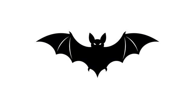 Minimalist black silhouette of a flying bat