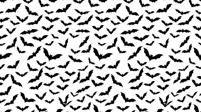 Seamless pattern with black bats isolated on white background