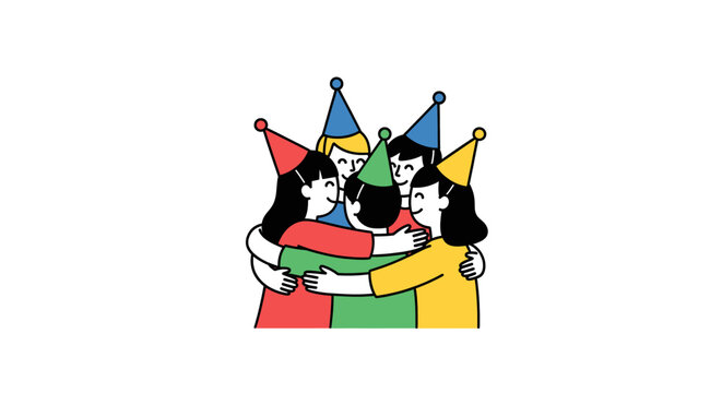 Diverse group of friends celebrating together.