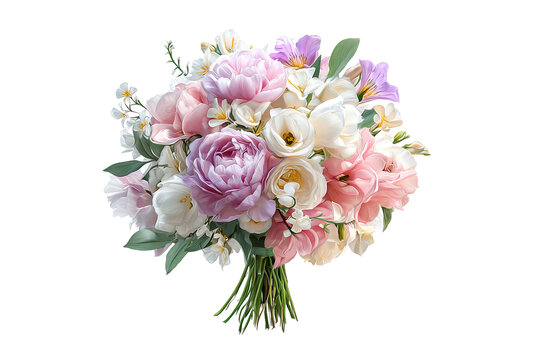 Wedding bouquet clipart isolated on transparent background, elegant floral arrangement PNG cutout collection