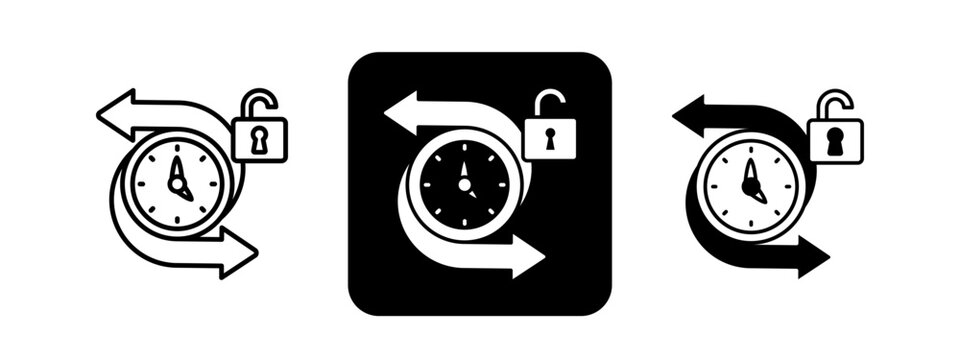 Flextime  Solid color and black line drawing vector illustration set