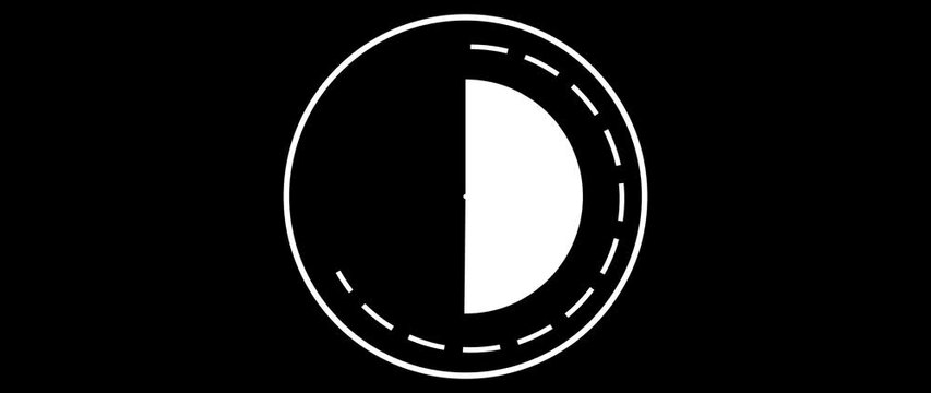 geometric graphic design representing half circle split down middle, abstract symbol conveying balance, division duality. clean modern style.