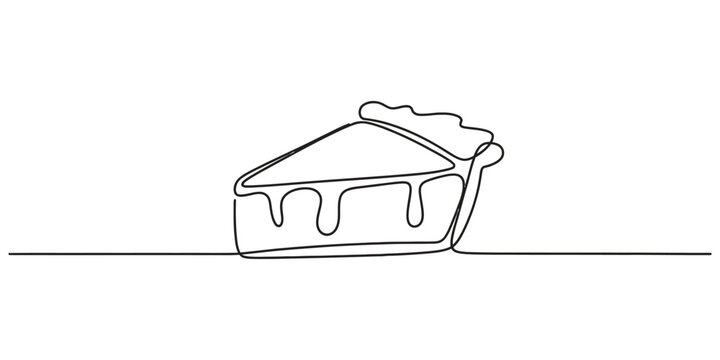 One single continuous line drawing of a delicious slice of fruit pie