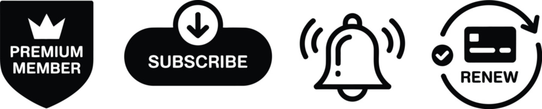Premium membership and subscription icons, luxury badges featuring VIP access, user accounts, rewards, plans and digital service symbols for business applications.