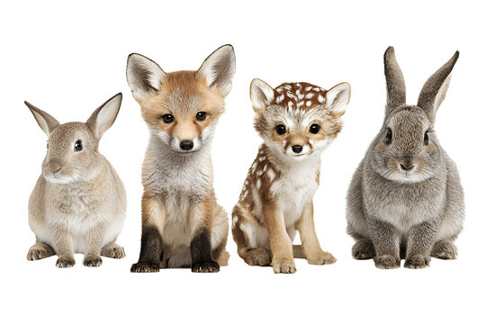 Woodland baby animal collection isolated on transparent background, cute forest wildlife PNG cutout set