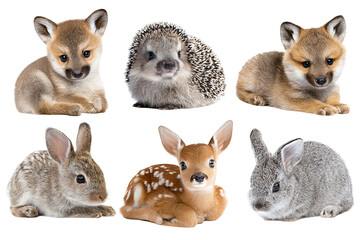 Fototapeta premium Woodland baby animal collection isolated on transparent background, cute forest wildlife PNG cutout set