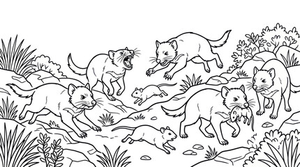 Wild cats hunting rodents nature coloring page © Leo