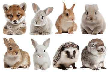 Fototapeta premium Woodland baby animal collection isolated on transparent background, cute forest wildlife PNG cutout set