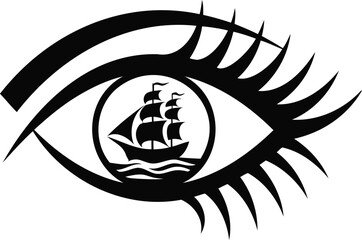 Artistic representation of an eye with a sailing ship in the center of the iris © Heramone