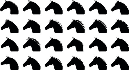Horse head silhouette collection set with various mane styles vector icons for equestrian logo design © SreeChandan