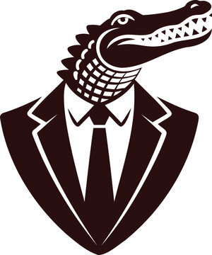Stylish alligator head in a formal suit representing business and success in an abstract way