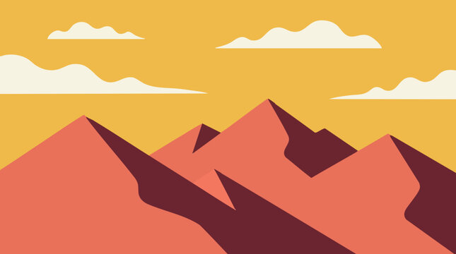 Minimalist desert mountains landscape with clouds and warm colors