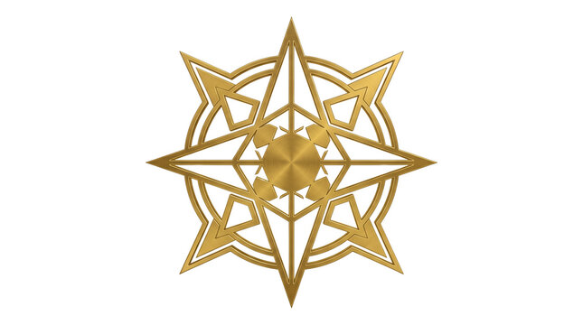 Golden compass rose icon, metallic nautical star symbol, elegant geometric wind rose design on white background