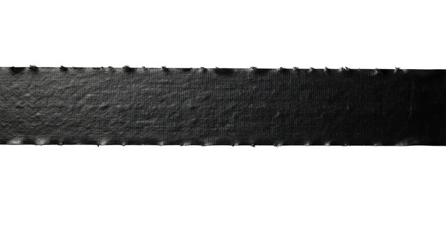 Long strip of black duct tape with jagged edges isolated on transparent background