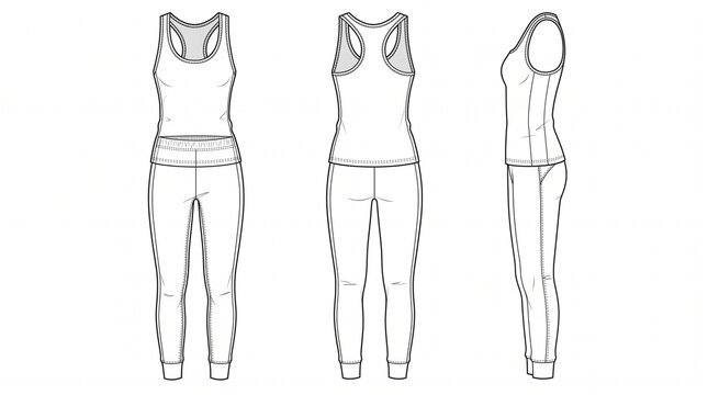 Women's Sportswear Set Technical Flat Sketch - Racerback Tank Top and Leggings