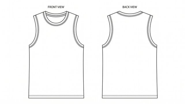 Sleeveless T-shirt Technical Flat Sketch Front and Back View
