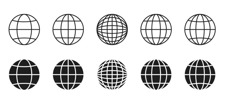 World icon, planet earth or globe icon set. Web symbol. World editable line and solid icon