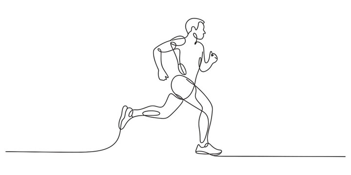 Continuous single line drawing of a man running fast for fitness training