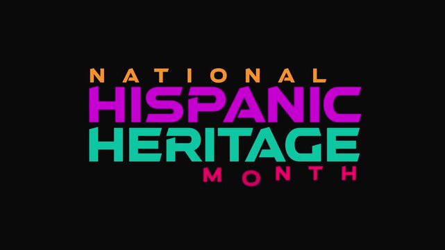 National Hispanic Heritage Month kinetic typography text animation featuring a seamless loopable colorful minimal title with cinematic fade in fade out on black or white background for Latin community