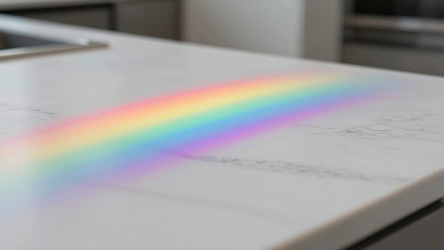 A vibrant rainbow gradient shines across a sleek white marble countertop, symbolizing LGBTQ+ pride, diversity, and celebration of love and equality.