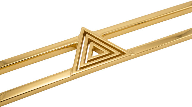 Luxury gold bracelet with geometric triangle accent, elegant metallic jewelry, shiny gold bangle detailed isolated on white background, modern fashion accessory