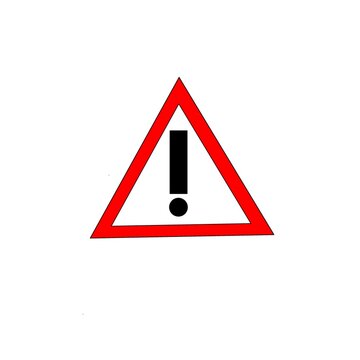 Red triangle warning sign with exclamation mark for danger alert isolated on white background