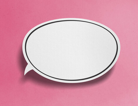 Blank paper speech bubble on pink background with copy space for message or text