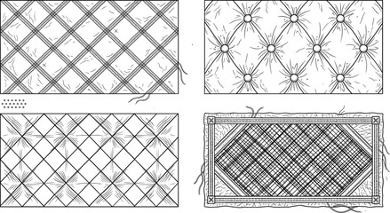 Obraz premium Vintage Tufted and Quilted Texture Vector Set Featuring Chesterfield Pattern, Plaid Mattress Textures, and Hand Drawn Fabric Stitching Lines for Furniture Upholstery Background Designs