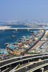Fototapeta premium View of Dubai, United Arab Emirates. Here, the older part of Dubai with the Creek in the foreground.