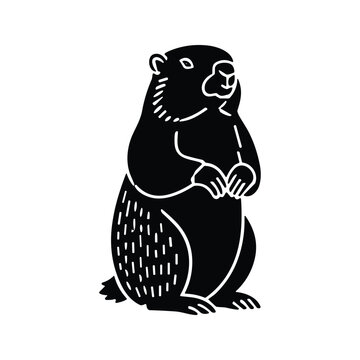 Groundhog Silhouette Illustration Standing Upright with Fur Pattern