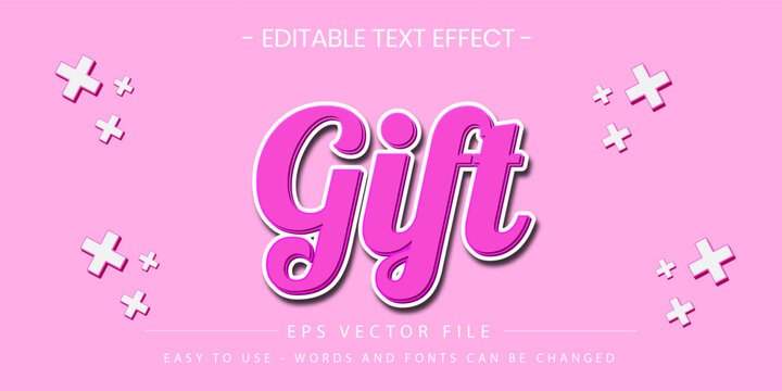 Gift 3d editable text effect vector pink cute script style