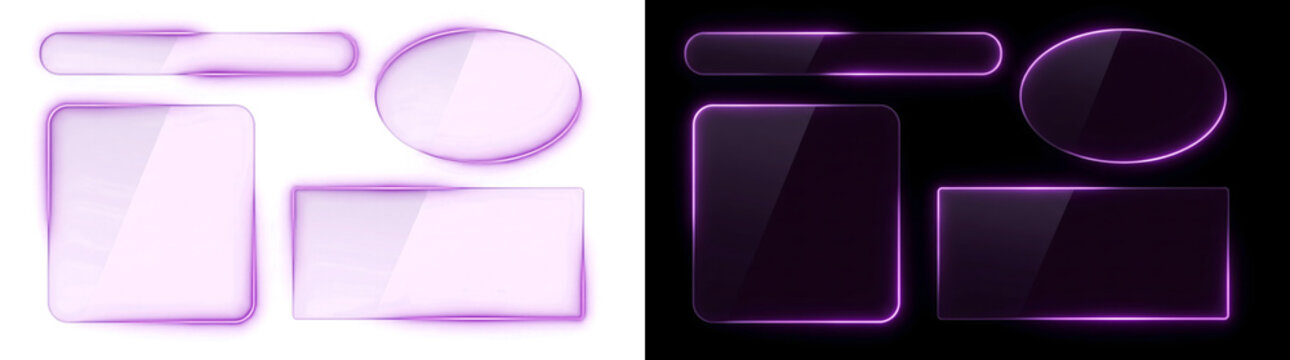 Frame shaped dark glass UI panel with purple neon edge glow ideal for interfaces in PNG, Transparent and Black Background Versions