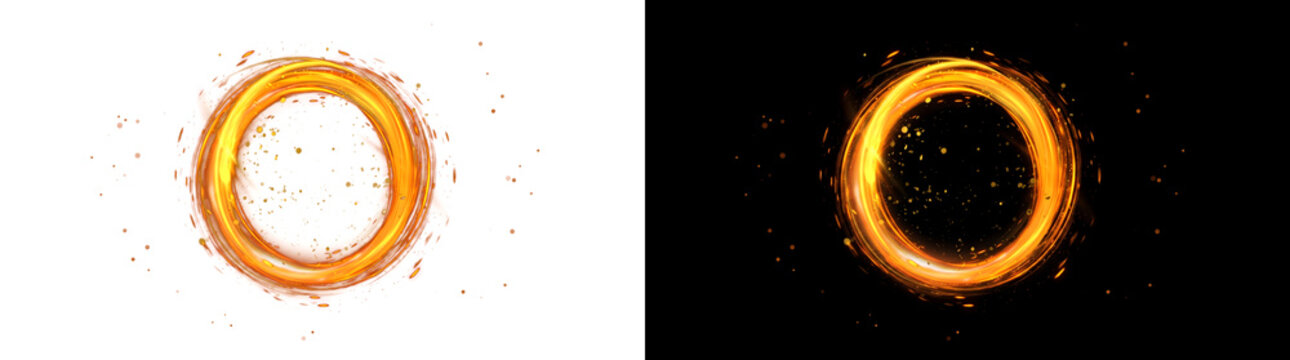 Ring shaped fire circle with glowing sparks and embers ideal for effects in PNG, Transparent and Black Background Versions