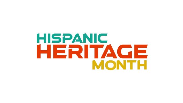 Hispanic Heritage Month kinetic typography text animation featuring a seamless loopable colorful minimal title with cinematic fade in fade out on black or white background for Latin community
