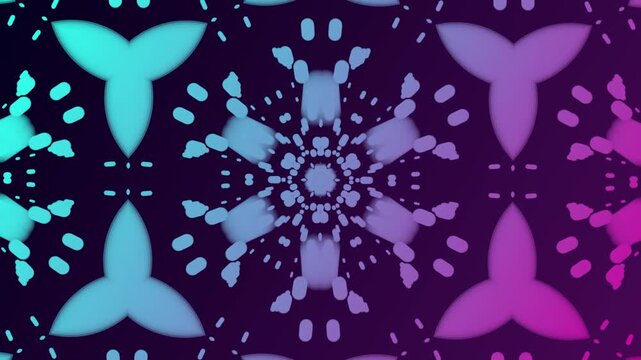 Abstract geometric snowflake patterns with neon blue and purple gradient
