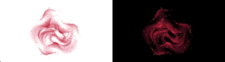 Obraz premium Nebula shaped red smoke cloud with sparkling stars ideal for posters and art in PNG, Transparent and Black Background Versions