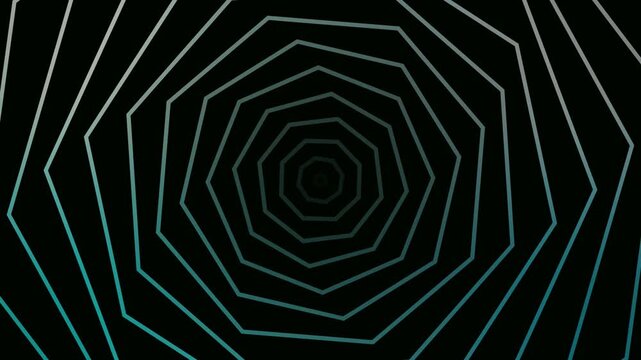 glowing polygon ring tunnel forming concentric depth illusion with smooth dark. abstract futuristic motion loop animation
