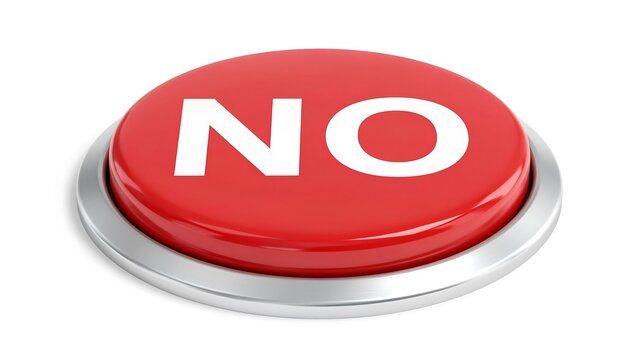 Red no button isolated on white background representing rejection refusal denial and stop concept