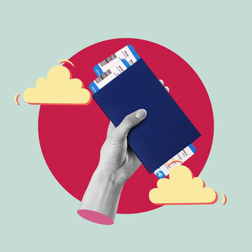 Holding a travel passport with flight tickets ready for a trip