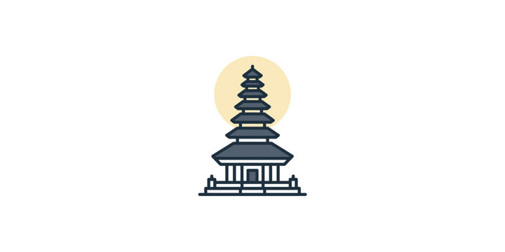 Minimalist vector illustration of a traditional Balinese temple with pagoda style roof.