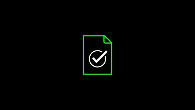Green document animation with checkmark approval symbol for ui and digital workflow concepts verified