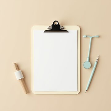 Blank Clipboard Mockup with Dental Tools on Minimal Background