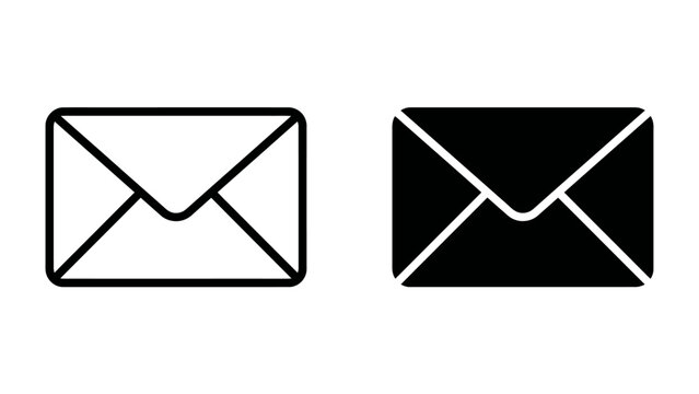 Two Envelopes: A simple graphic representation of two envelopes, one outlined and one solid black, symbolizing communication and mail delivery.