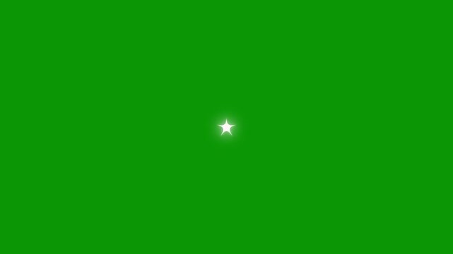 White cartoon twinkle star animation with glowing glitter burst and optical flare rays, magical vector doodles stars blinking on green screen background, dreamy night sky motion graphics