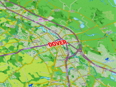 Macro View of Dover Delaware Map Showing Detailed Streets, Roads, and Geographic Layout