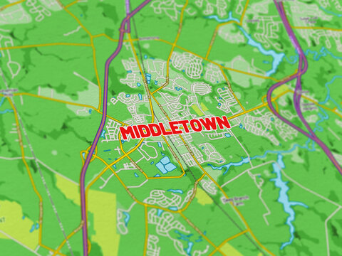Macro View of Middletown Delaware Map Showing Detailed Streets, Roads, and Geographic Layout