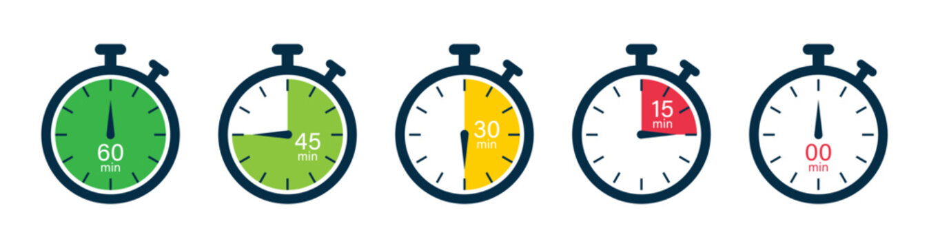 Timer icon set,  Countdown timer symbol with stopwatch. Transparent PNG and vector