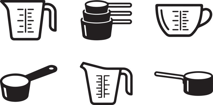 Set of six black and white kitchen measuring tools icon Vector